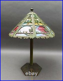Bradley & Hubbard Antique Vintage Arts And Crafts Leaded Slag Glass Table Lamp