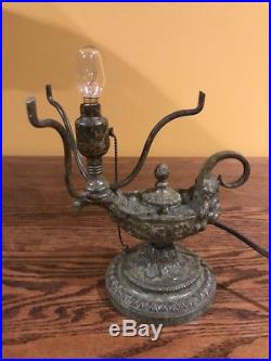 Bradley Hubbard Antique Vintage Arts Crafts Slag Glass Leaded Genie Lamp Handel