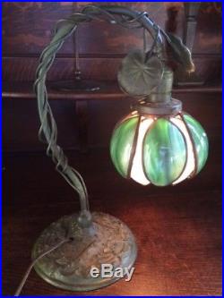 Bradley Hubbard Art Crafts Mission Antique Slag Glass Handel Era Desk Piano Lamp