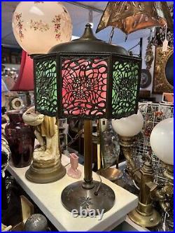 Bradley Hubbard Art Nouveau Gothic Halloween Spiderweb Monster Slag Glass Lamp