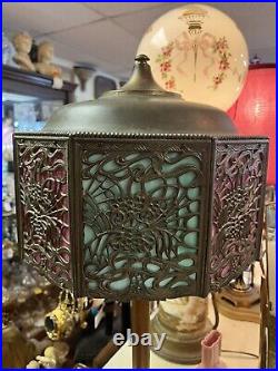 Bradley Hubbard Art Nouveau Gothic Halloween Spiderweb Monster Slag Glass Lamp
