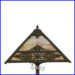 Bradley & Hubbard Arts & Crafts 4-Panel Floral Overlay Slag Glass Lamp c1920