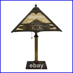 Bradley & Hubbard Arts & Crafts 4-Panel Floral Overlay Slag Glass Lamp c1920