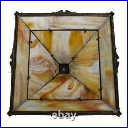 Bradley & Hubbard Arts & Crafts 4-Panel Floral Overlay Slag Glass Lamp c1920