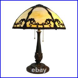 Bradley & Hubbard Arts & Crafts 6 Panel Slag Glass Table Lamp c1920