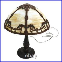Bradley & Hubbard Arts & Crafts 6 Panel Slag Glass Table Lamp c1920