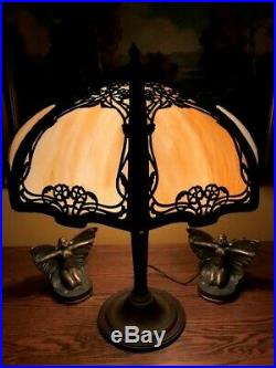 Bradley Hubbard Arts Crafts Antique Vintage Slag Glass Victorian Handel Era Lamp