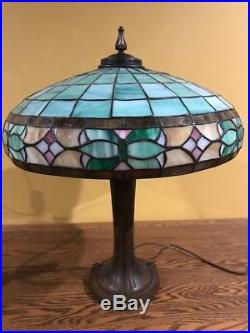 Bradley Hubbard Arts Crafts Leaded Slag Glass Antique Vintage Lamp Handel Era NR