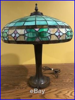 Bradley Hubbard Arts Crafts Leaded Slag Glass Antique Vintage Lamp Handel Era NR