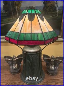 Bradley Hubbard Arts Crafts Leaded Vintage Slag Glass Antique Lamp Handel Era