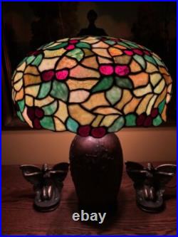 Bradley Hubbard Arts Crafts Leaded Vintage Slag Glass Antique Lamp Handel Era