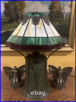 Bradley Hubbard Arts Crafts Leaded Vintage Slag Glass Antique Lamp Handel Era