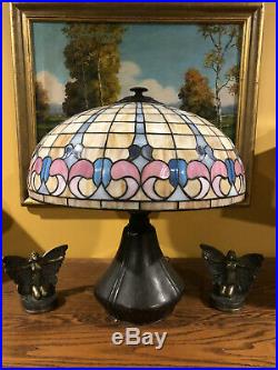 Bradley Hubbard Arts Crafts Leaded Vintage Slag Glass Antique Lamp Handel Era NR
