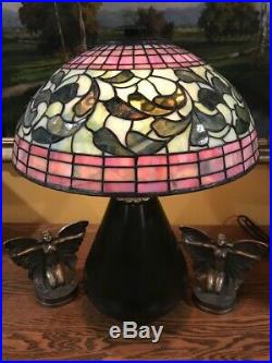 Bradley Hubbard Arts Crafts Leaded Vintage Slag Glass Lamp Tiffany Handel Era NR