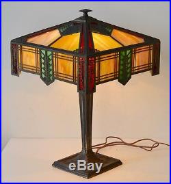 Bradley Hubbard Arts Crafts Mission Leaded Slag Glass Antique Handel Era Lamp