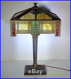 Bradley Hubbard Arts Crafts Mission Leaded Slag Glass Antique Handel Era Lamp