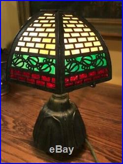Bradley Hubbard Arts Crafts Mission Slag Glass Antique Lamp Handel Era