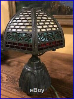 Bradley Hubbard Arts Crafts Mission Slag Glass Antique Lamp Handel Era