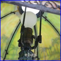 Bradley & Hubbard Arts & Crafts Two-Tone Slag Glass Table Lamp with Church Scene