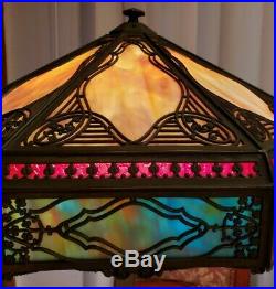 Bradley & Hubbard (B&H) Art Nouveau/ Craftsman slag glass lamp