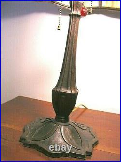 Bradley & Hubbard Bent Stained Slag Glass Antique lamp ALL ORIGINAL 3 cluster