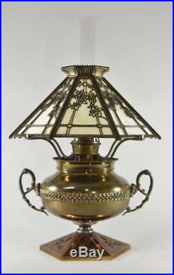 Bradley & Hubbard Brass Oil Lamp with Slag Glass Shade