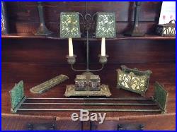 Bradley Hubbard Bronze Arts Crafts Slag Glass Lamp Antique Desk Set Handel era