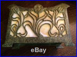 Bradley Hubbard Bronze Arts Crafts Slag Glass Lamp Antique Desk Set Handel era
