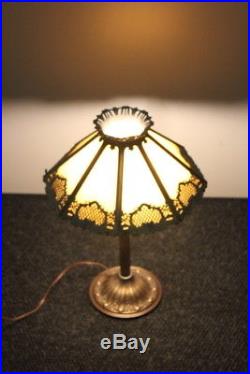 Bradley & Hubbard Co. 8 Panel Caramel Slag Glass Desk Lamp Arts Crafts Handel Era