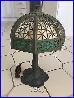 Bradley & Hubbard Co. Slag Glass Desk Lamp Art Nouveau Cast Iron Handel Era