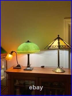 Bradley & Hubbard Lamp Antique Lighting Slag Glass Metal Overlay Table Lamp