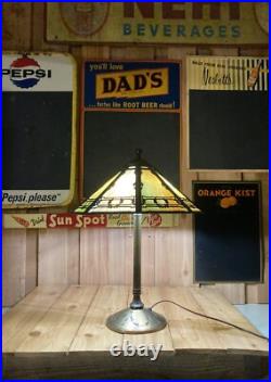 Bradley & Hubbard Lamp Antique Lighting Slag Glass Metal Overlay Table Lamp