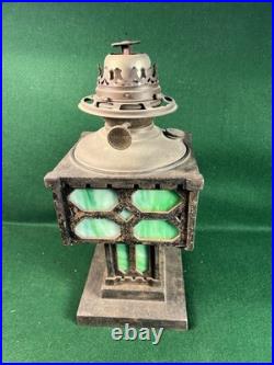 Bradley & Hubbard Lantern Cast Iron Green Slag Glass