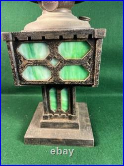 Bradley & Hubbard Lantern Cast Iron Green Slag Glass