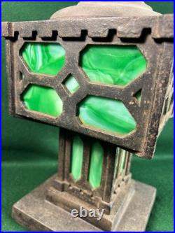 Bradley & Hubbard Lantern Cast Iron Green Slag Glass