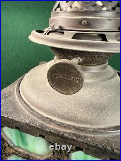 Bradley & Hubbard Lantern Cast Iron Green Slag Glass