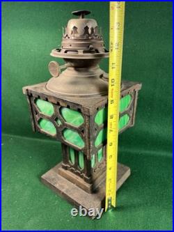 Bradley & Hubbard Lantern Cast Iron Green Slag Glass