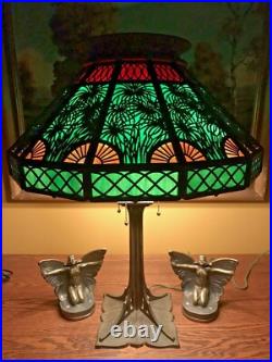 Bradley Hubbard Leaded Slag Glass Antique Vintage Arts Crafts Lamp Handel Era