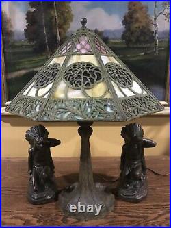 Bradley Hubbard Leaded Slag Glass Antique Vintage Arts Crafts Lamp Handel Era