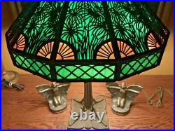 Bradley Hubbard Leaded Slag Glass Antique Vintage Arts Crafts Lamp Handel Era