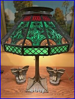 Bradley Hubbard Leaded Slag Glass Antique Vintage Arts Crafts Lamp Handel Era Bradley Hubbard Leaded Slag Glass Antique Vintage Arts Crafts Lamp Handel Era