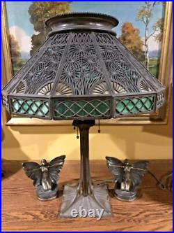 Bradley Hubbard Leaded Slag Glass Antique Vintage Arts Crafts Lamp Handel Era