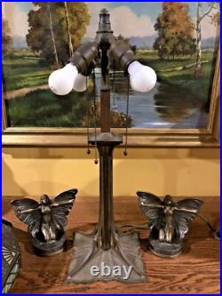 Bradley Hubbard Leaded Slag Glass Antique Vintage Arts Crafts Lamp Handel Era