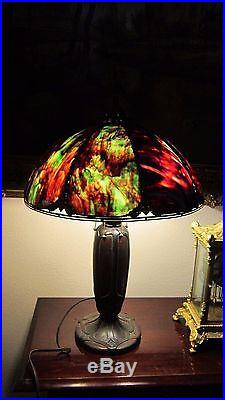 Bradley Hubbard Multi Color Slag Glass Arts Crafts Table Lamp
