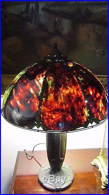 Bradley Hubbard Multi Color Slag Glass Arts Crafts Table Lamp