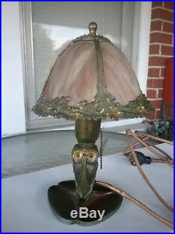 Bradley Hubbard Owl Lamp With Slag Glass Shade