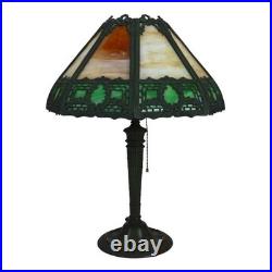 Bradley & Hubbard School Arts & Crafts 2 Tone 8 Panel Slag Glass Lamp C1920