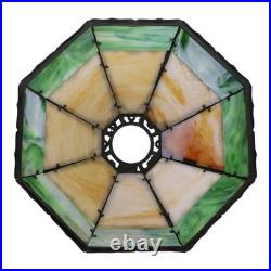 Bradley & Hubbard School Arts & Crafts 2 Tone 8 Panel Slag Glass Lamp C1920