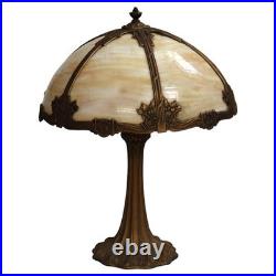 Bradley & Hubbard School Arts & Crafts 6 Panel Slag Glass Lamp c1920