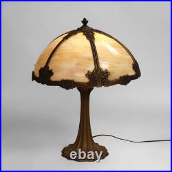 Bradley & Hubbard School Arts & Crafts 6 Panel Slag Glass Lamp c1920
